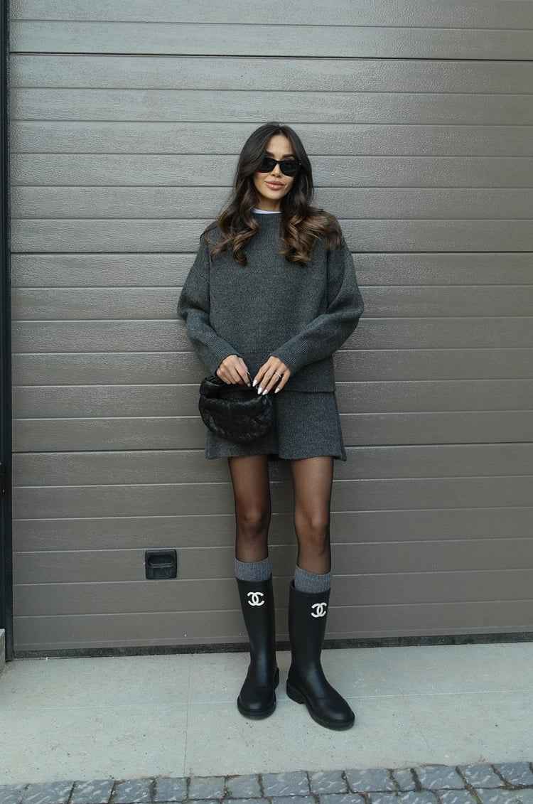 Women's Oversized Knit Sweater Set with Miniskirt - Casual Comfort Style