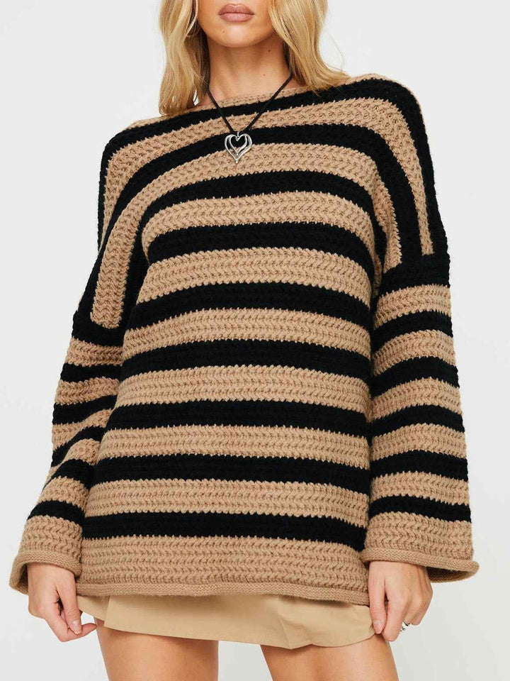 Women's Oversized Knit Sweater – Soft Fabric – Casual Round Neck Khaki