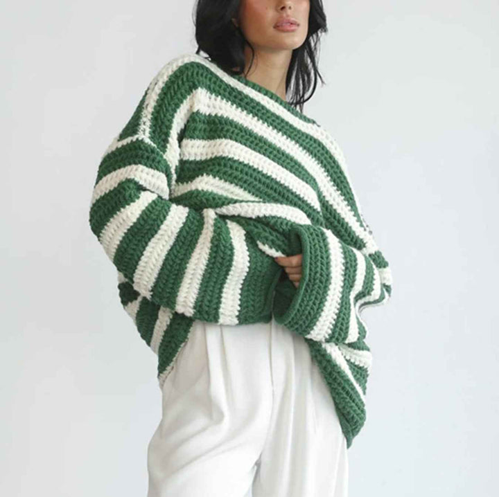Women's Oversized Knit Sweater – Soft Fabric – Casual Round Neck Green