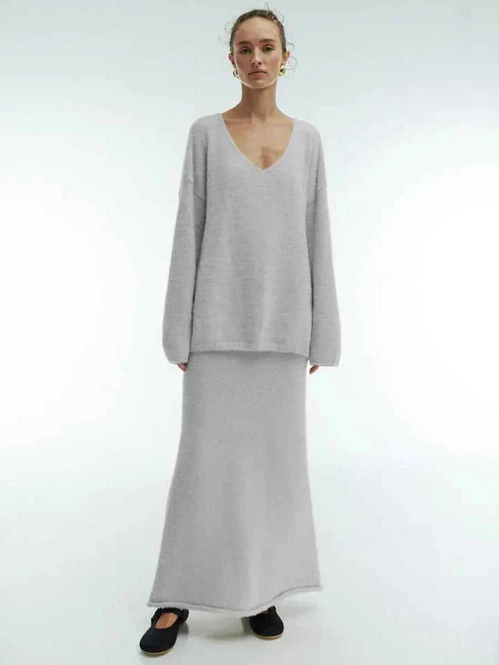 Women's Oversized Knitted Sweater and Maxi Skirt Set – Comfortable Casual Lounge Wear