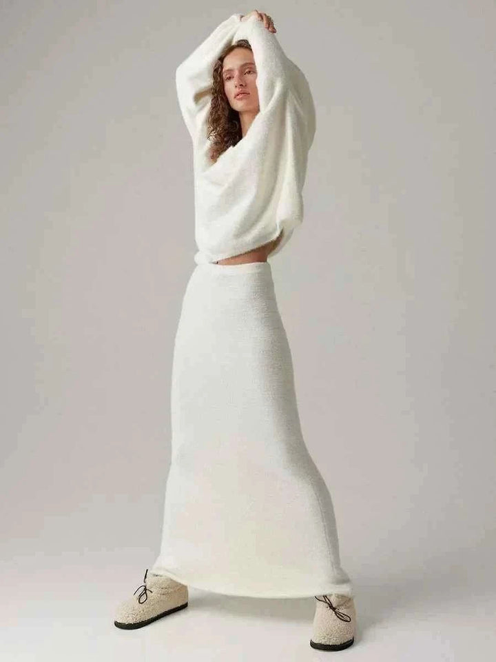 Women's Oversized Knitted Sweater and Maxi Skirt Set – Comfortable Casual Lounge Wear