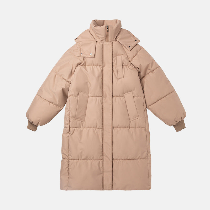 Women's Oversized Long Puffer Trenchcoat – Padded with Hood and High Collar