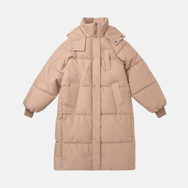 Women's Oversized Long Puffer Trenchcoat – Padded with Hood and High Collar