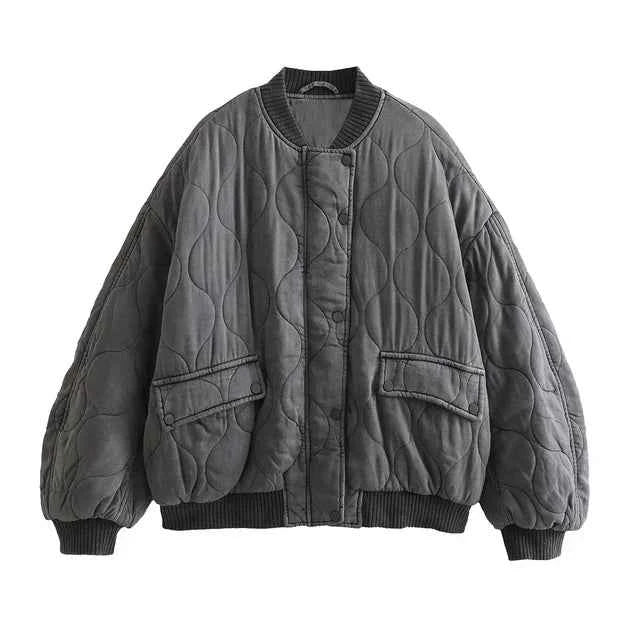 Women's Oversized Padded Jacket - Casual Warmth & Comfort Grey