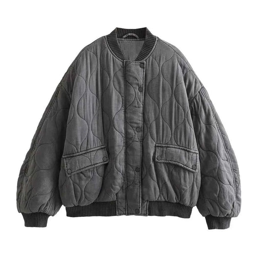Women's Polyester Oversized Stand Collar Long Sleeve Jacket