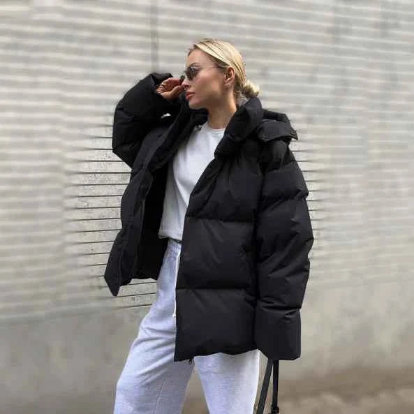 Women's Oversized Puffer Winter Coat - Warm & Stylish Outerwear Black