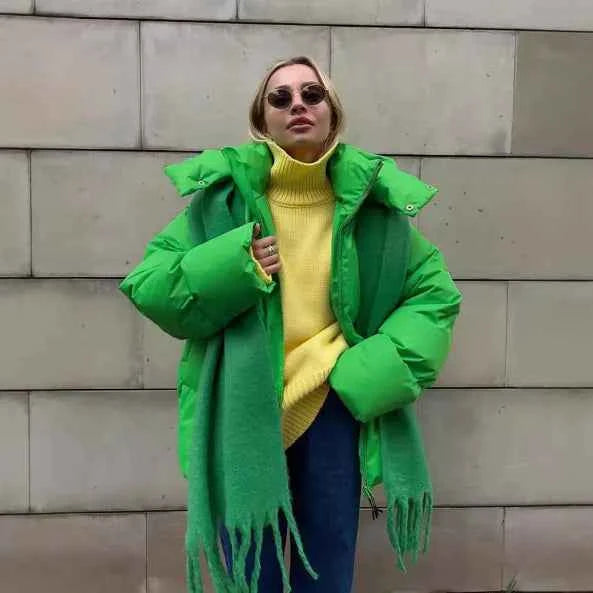 Women's Oversized Puffer Winter Coat - Warm & Stylish Outerwear Green