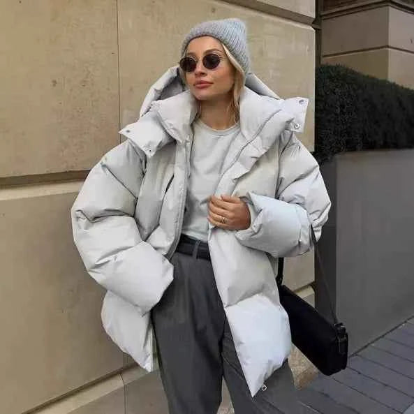 Women's Oversized Puffer Winter Coat - Warm & Stylish Outerwear White