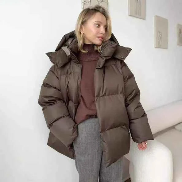 Women's Oversized Puffer Winter Coat - Warm & Stylish Outerwear Brown