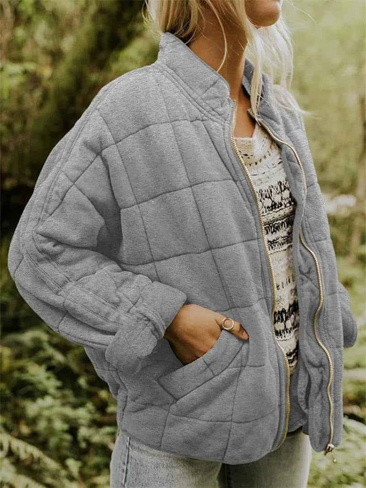 Women's Oversized Quilted Casual Jacket | Warm & Stylish Light Grey