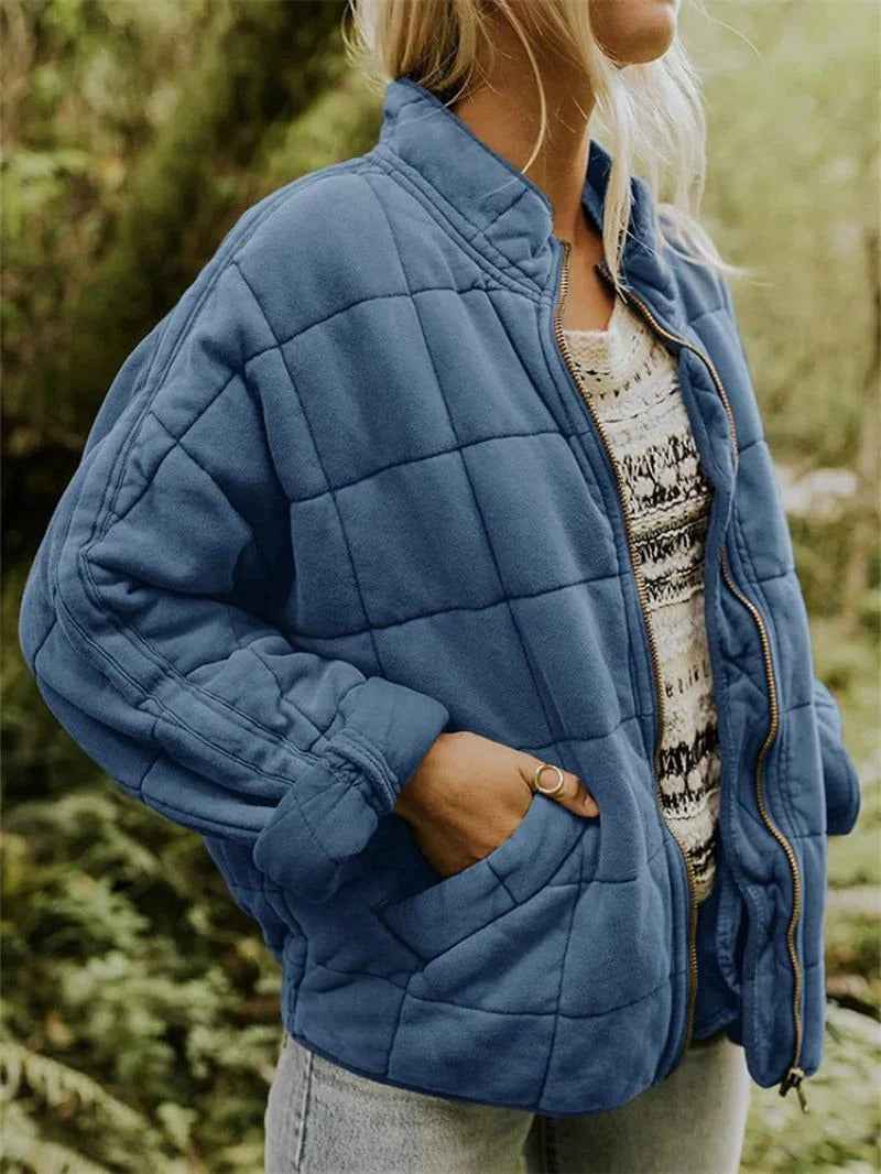 Women's Oversized Quilted Casual Jacket | Warm & Stylish Blue