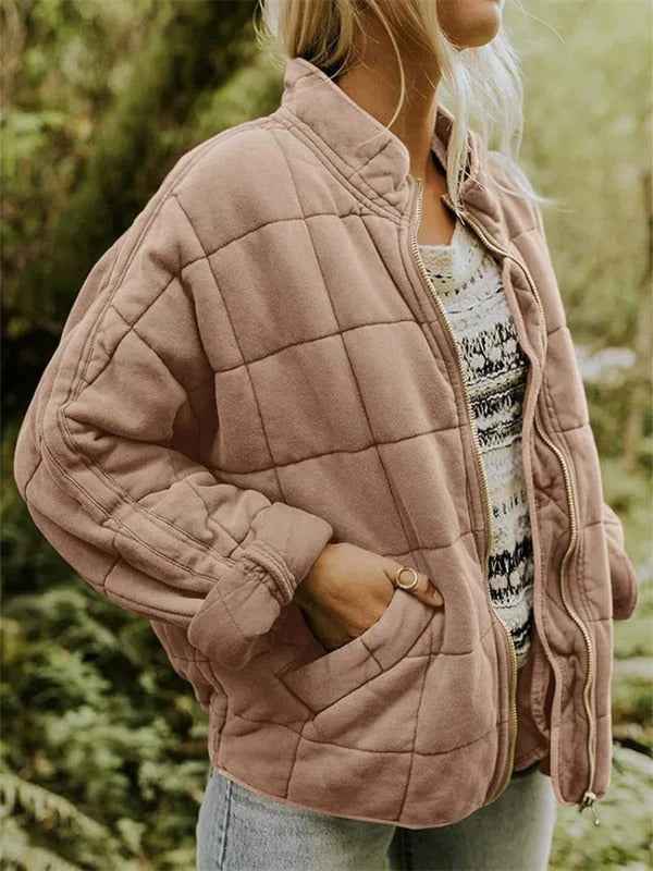 Women's Oversized Quilted Casual Jacket | Warm & Stylish Pink