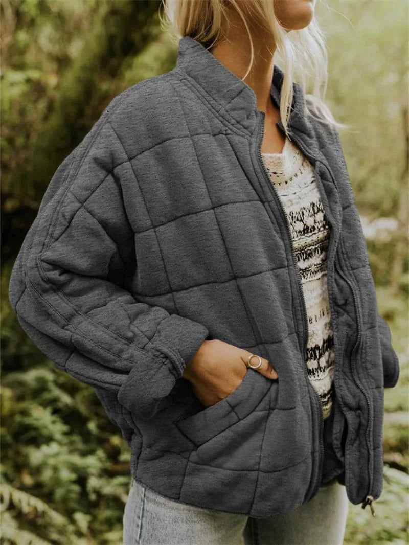 Women's Oversized Quilted Casual Jacket | Warm & Stylish Dark Grey