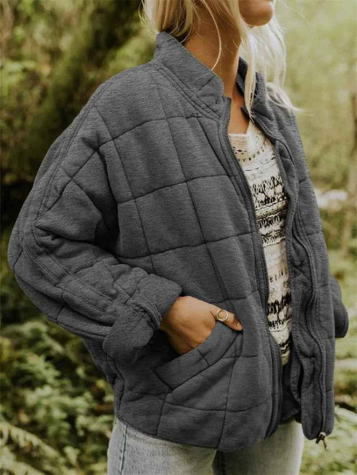 Women's Oversized Quilted Casual Jacket | Warm & Stylish Dark Grey