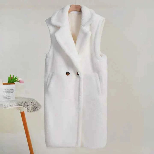 Women's Oversized Sleeveless Teddy Mid-length Coat Winter White