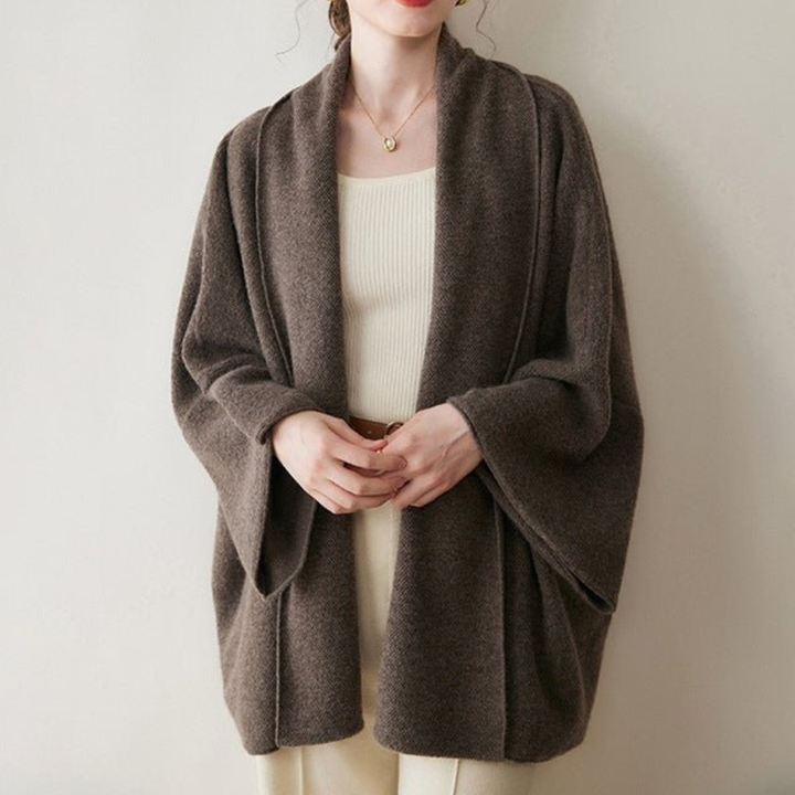Women's Oversized Solid Shawl Coat | Open Front Design Tan