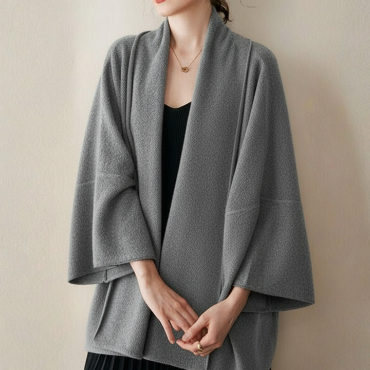 Women's Oversized Solid Shawl Coat | Open Front Design Gray