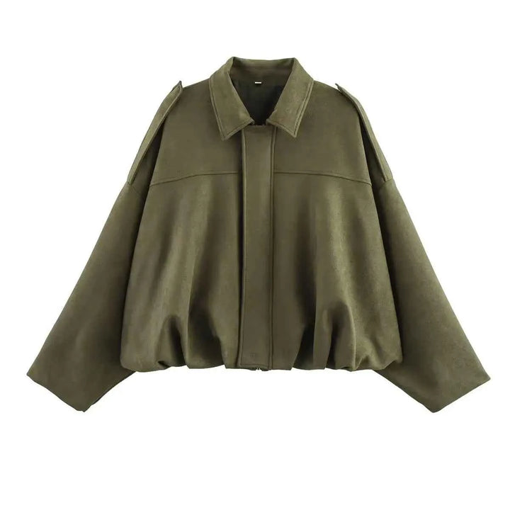 Women's Oversized Suede Bomber Jacket - Stylish & Comfortable Outerwear 9
