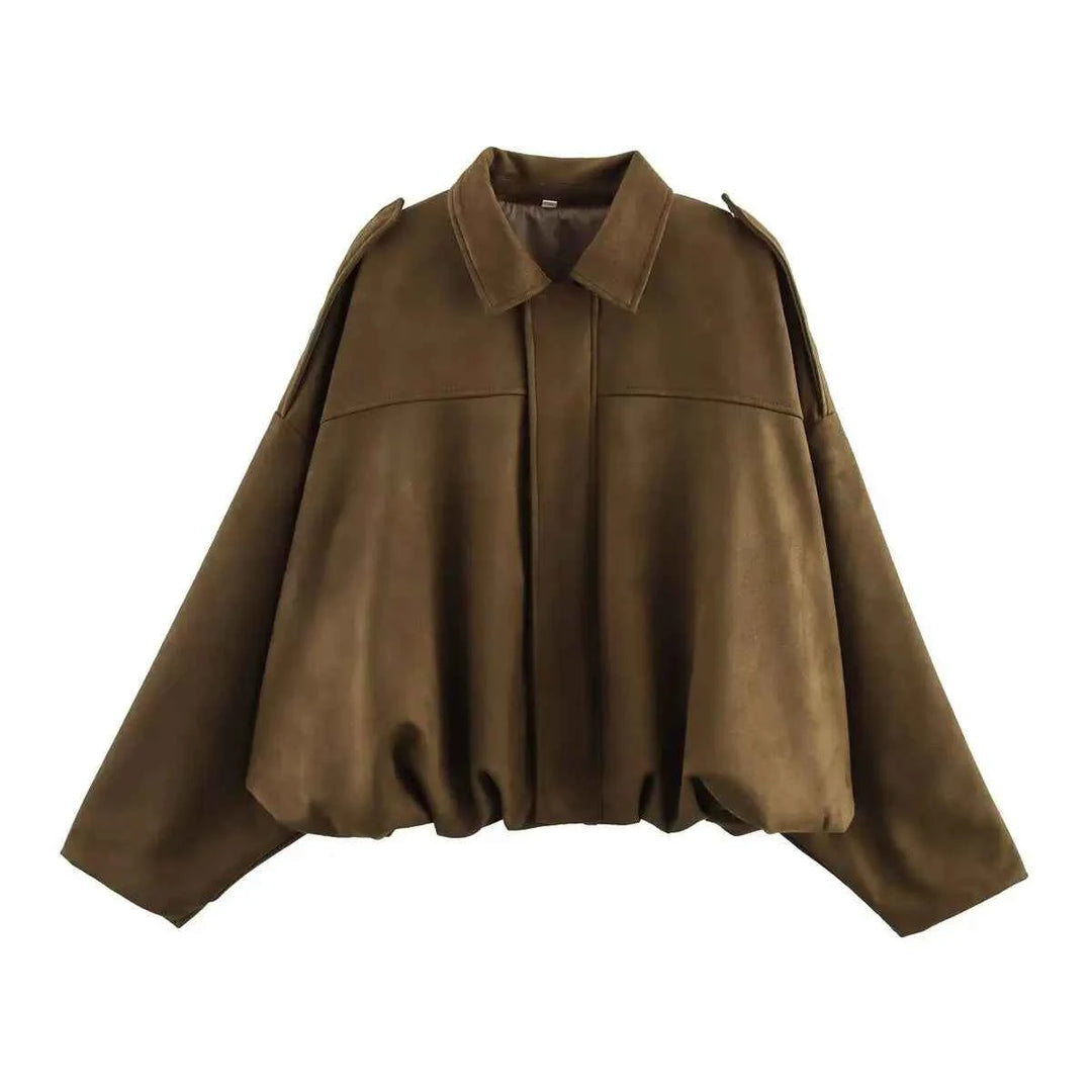 Women's Oversized Suede Bomber Jacket - Stylish & Comfortable Outerwear 7