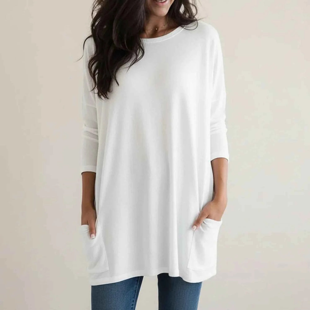 Women's Oversized Sweater Dress with Pockets White