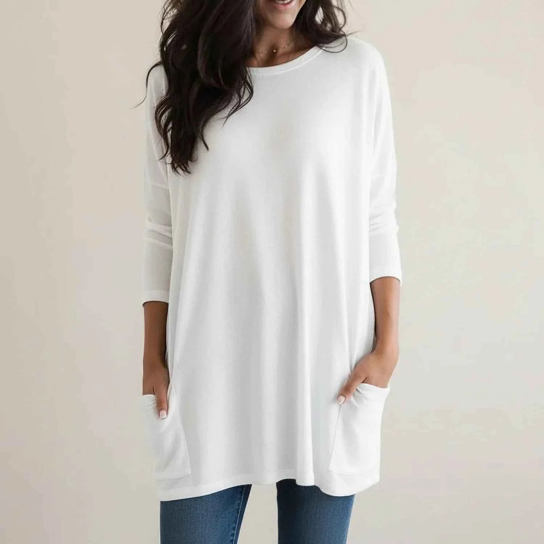 Women's Oversized Sweater Dress with Pockets White