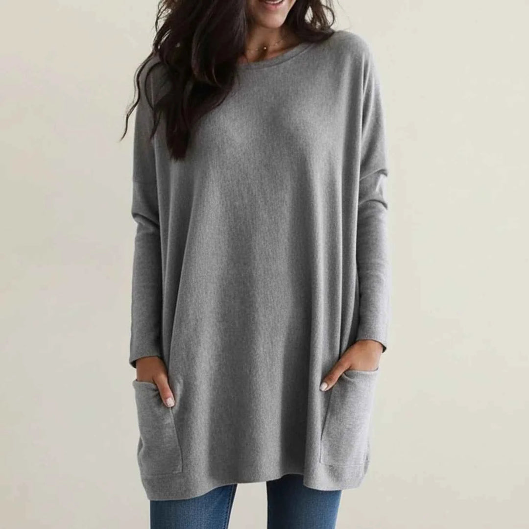 Women's Oversized Sweater Dress with Pockets Gray