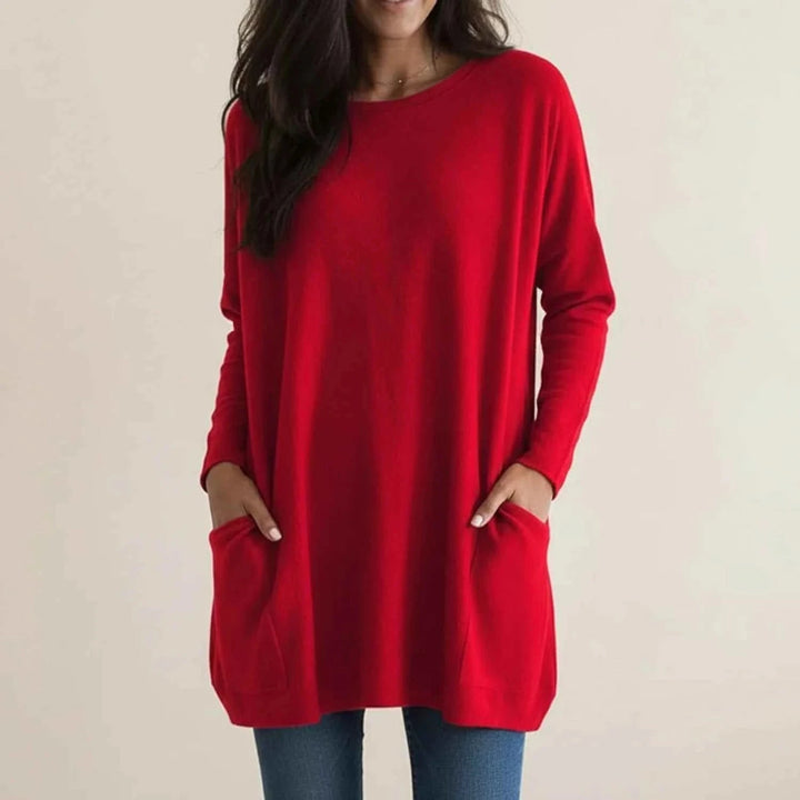 Women's Oversized Sweater Dress with Pockets Red