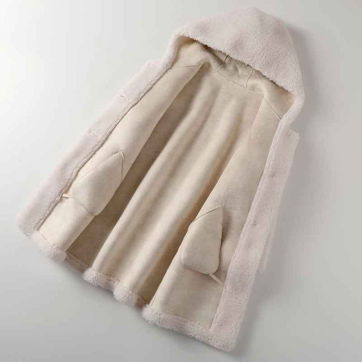 Women's Oversized Teddy Coat with Hood and Button Closure - Mid-Length