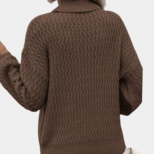 Women's Oversized Turtleneck Knitted Sweater – Ribbed Long Sleeve