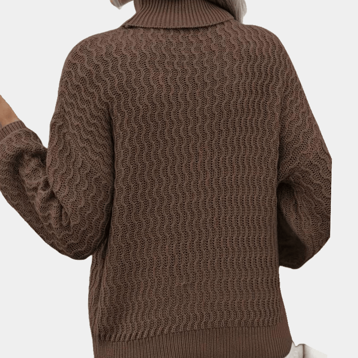 Women's Oversized Turtleneck Knitted Sweater – Ribbed Long Sleeve