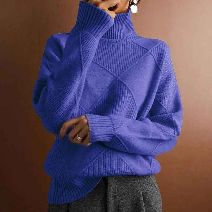 Women's Oversized Turtleneck - Ribbed Hem - Textured Design - Cozy Warmth