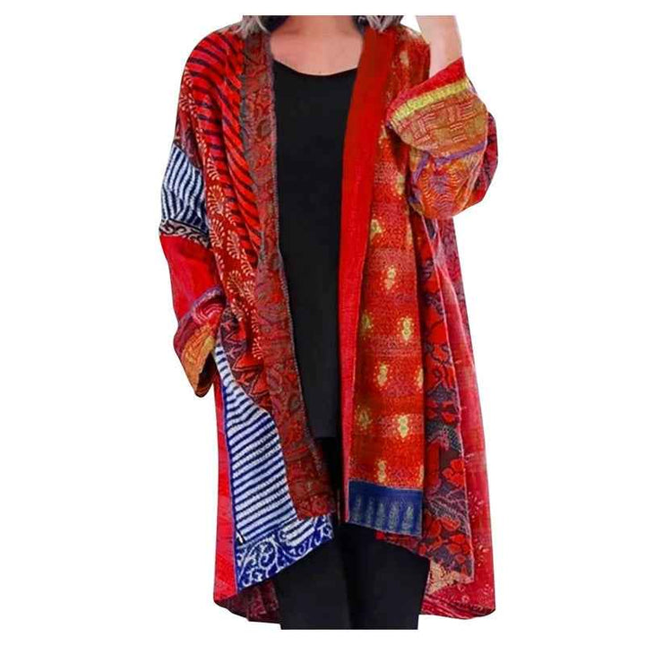 Women's Oversized Vintage Sweater with Large Pocket Red