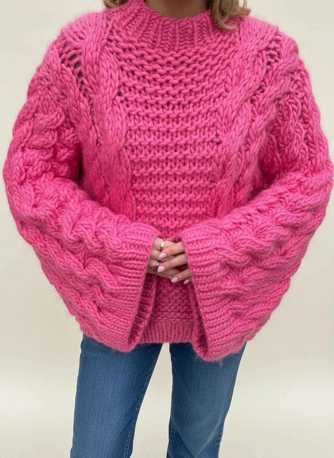 Women's Oversized Warm Knit Sweater Pink