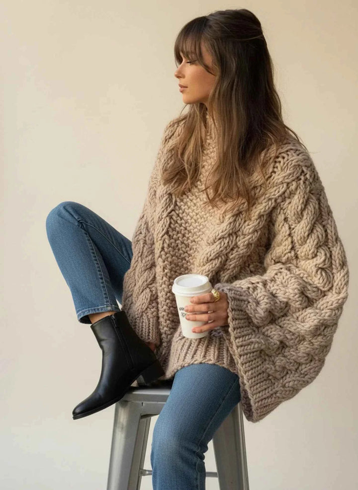 Women's Oversized Warm Knit Sweater Khaki