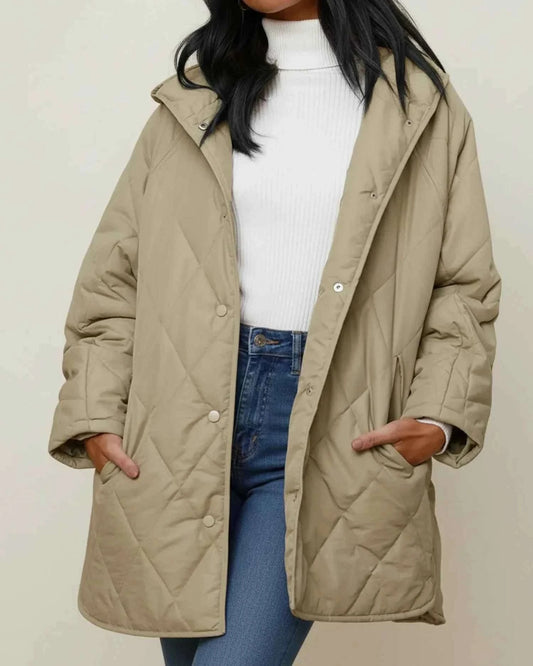 Women's Quilted Oversized Hooded Button-front Jacket Winter