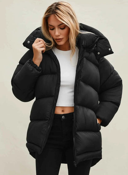 Women's Polyester Jacket Oversized Button Closure Black Winter
