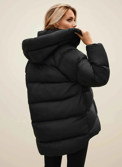 Women's Polyester Jacket Oversized Button Closure Black Winter