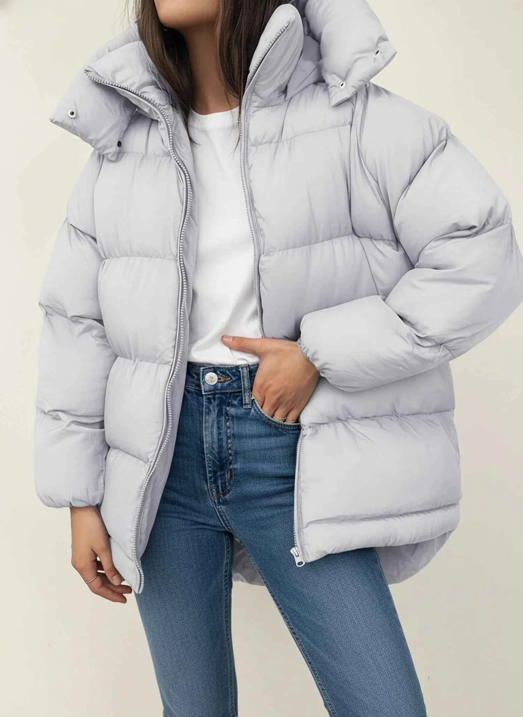 Women's Oversized Winter Puffer Jacket Light Grey