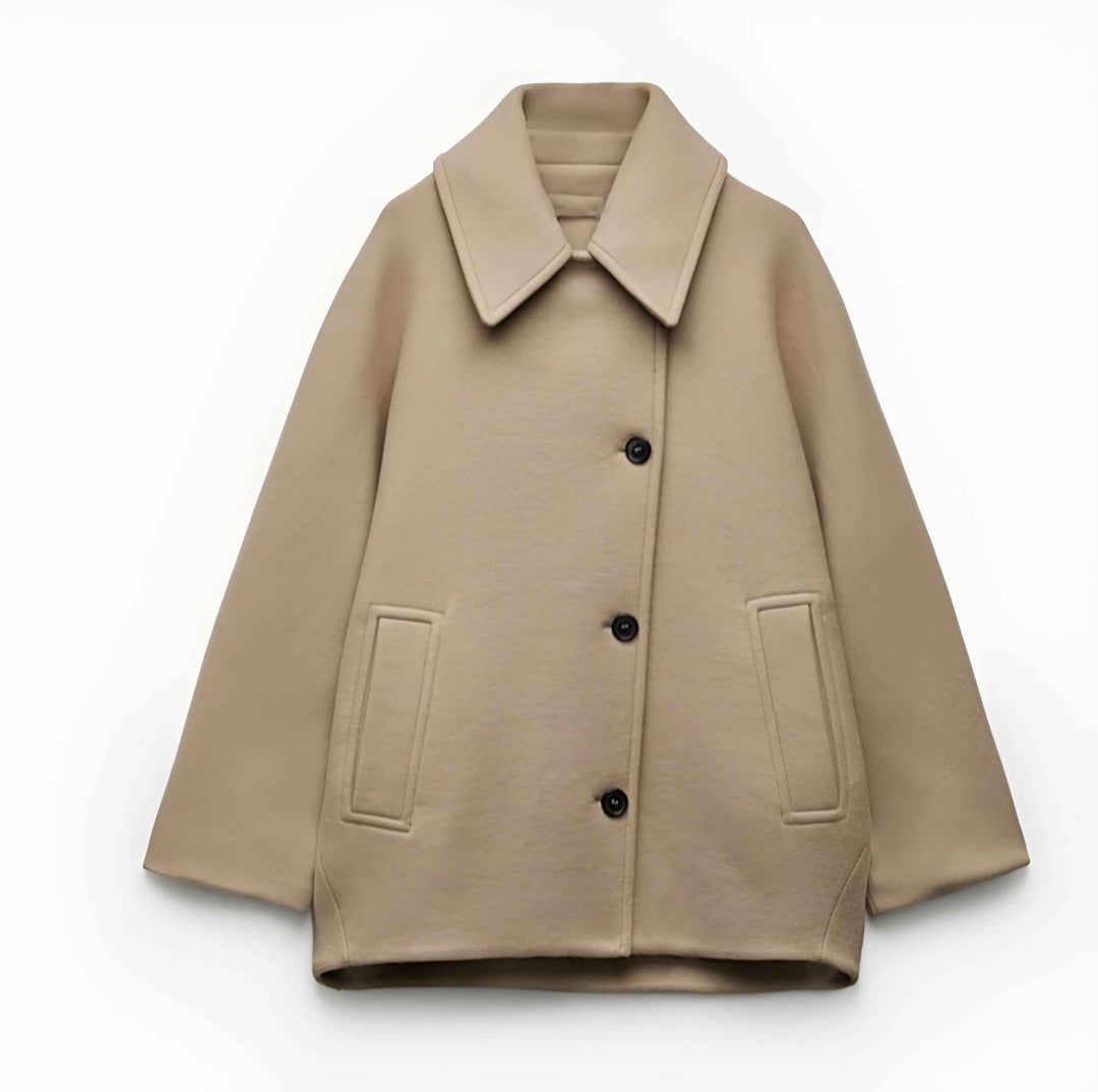 Women's Oversized Wool Blend Double-Breasted Coat - Boxy Fit with Classic Notched Lapel