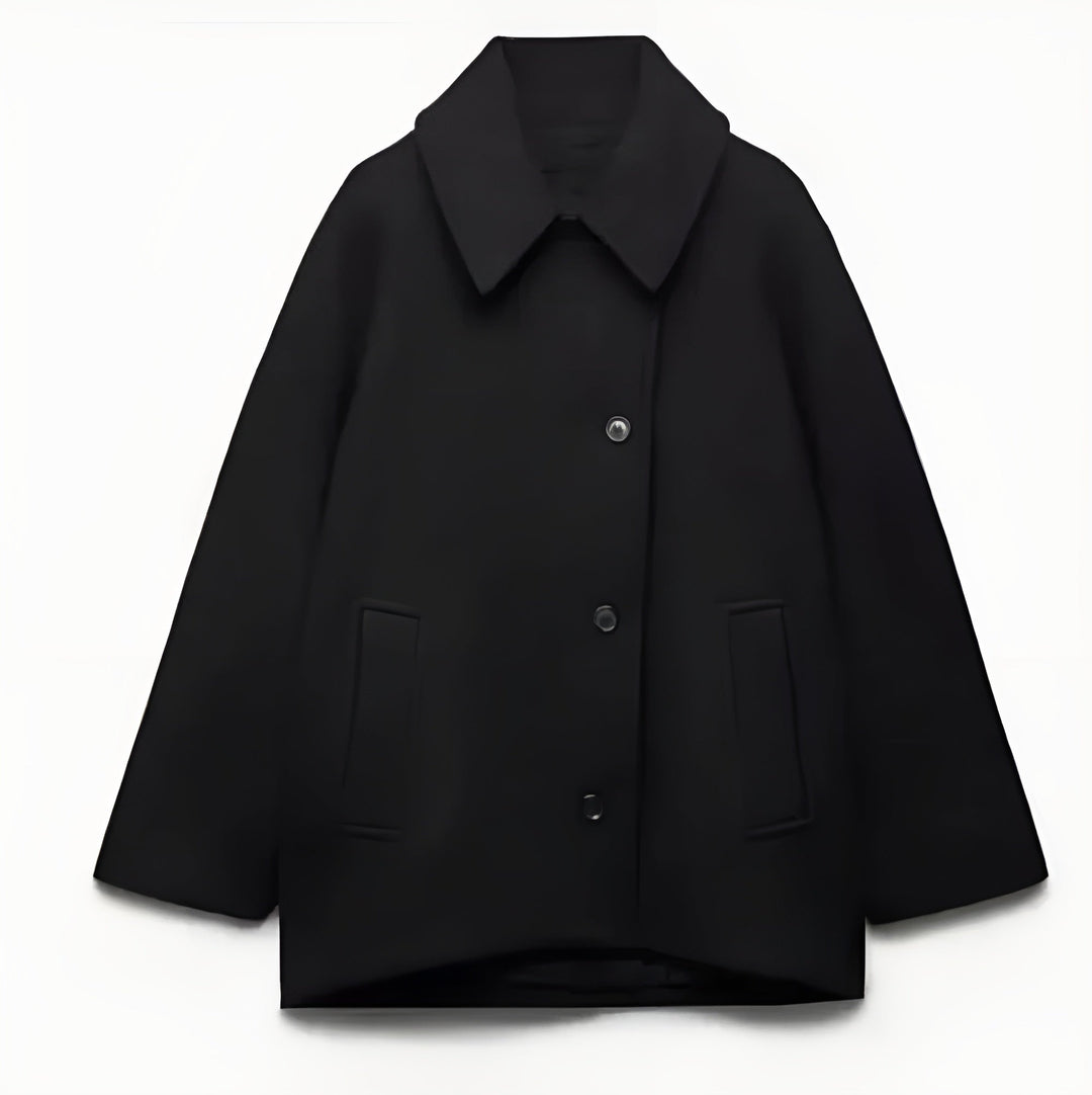 Women's Oversized Wool Blend Double-Breasted Coat - Boxy Fit with Classic Notched Lapel