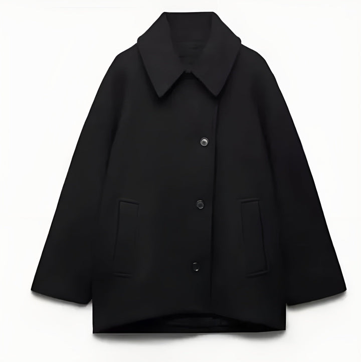 Women's Oversized Wool Blend Double-Breasted Coat - Boxy Fit with Classic Notched Lapel