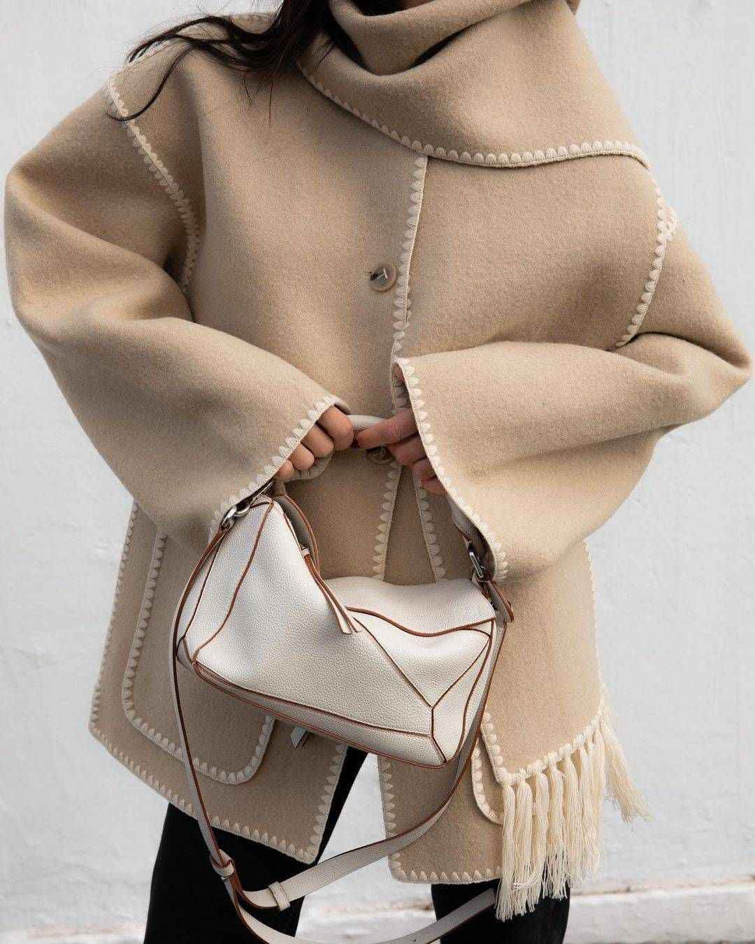 Women's Oversized Wool Mix Poncho Coat - High Collar - 3/4 Sleeve