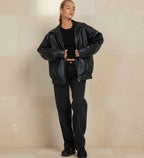 Women's Polyester Oversized Zip-up Jacket Winter Essential Black