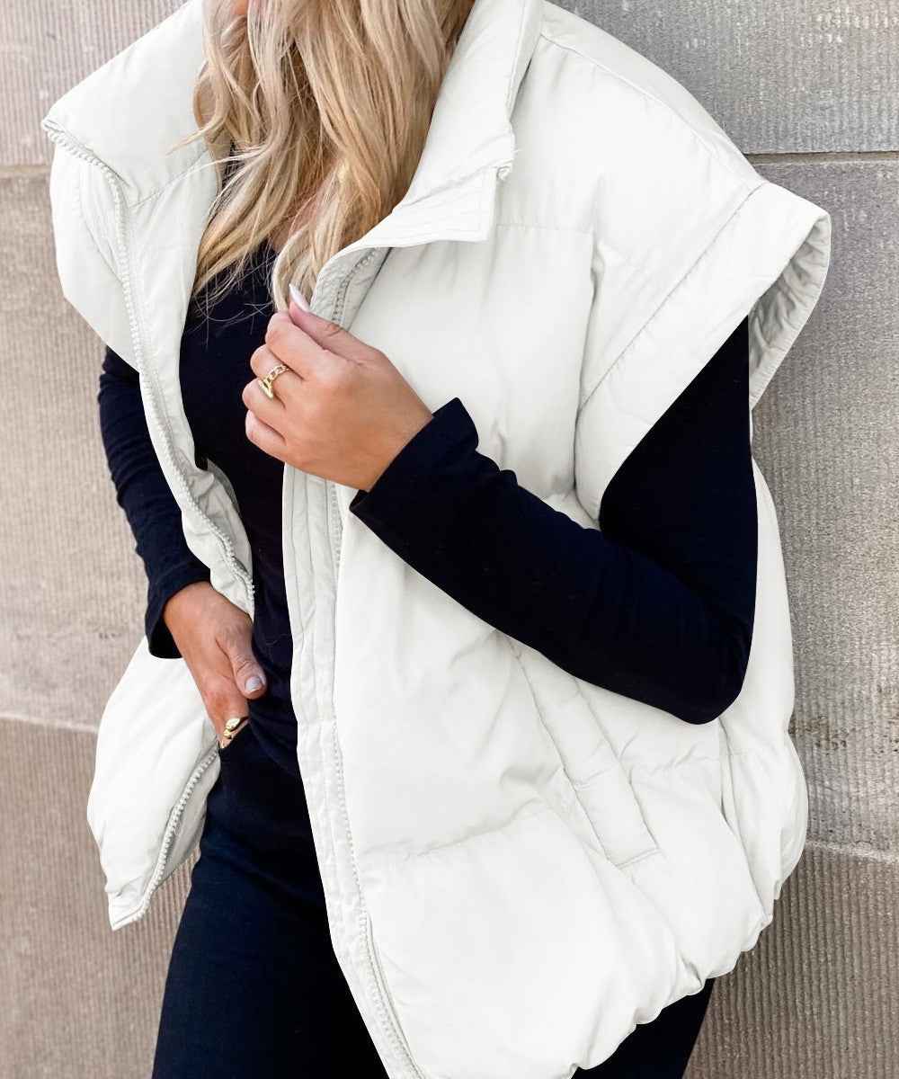 Women's Padded Bodywarmer – Lined, Relaxed Fit, Zipper Closure – Casual Layering White