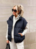 Women's Quilted Relaxed Fit Padded Vest Winter Essential Black