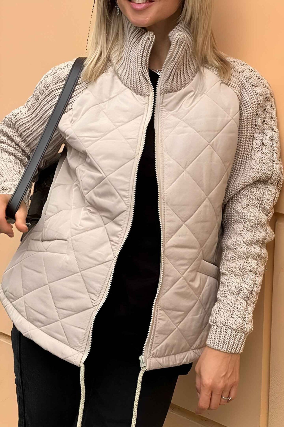Women's Polyester Jacket Relaxed Fit Pockets Beige Winter