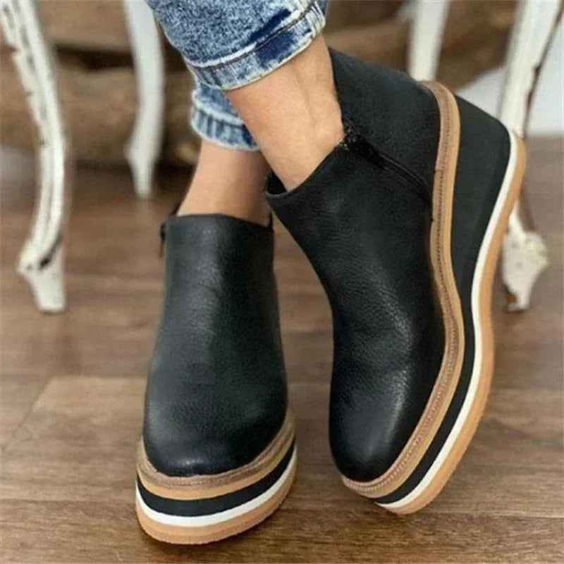 Women's Platform Wedge Ankle Boots – Comfortable & Supportive All-Day Wear Black