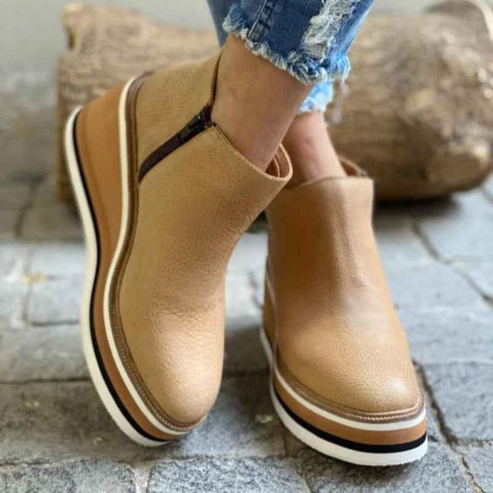 Women's Platform Wedge Ankle Boots – Comfortable & Supportive All-Day Wear Beige