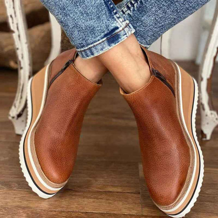 Women's Platform Wedge Ankle Boots – Comfortable & Supportive All-Day Wear Brown
