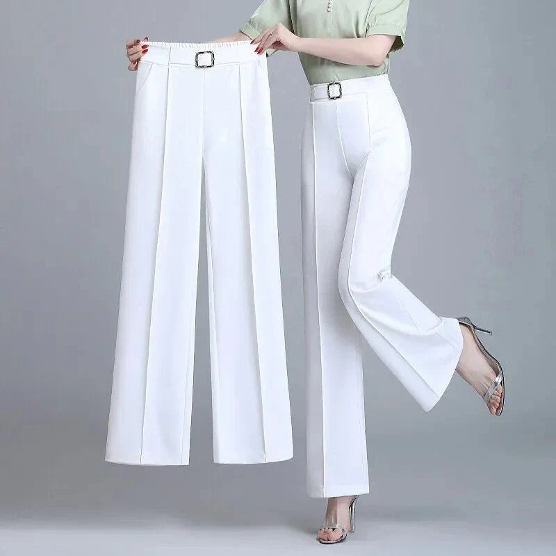 Women's Pleated Wide-Leg Pants White